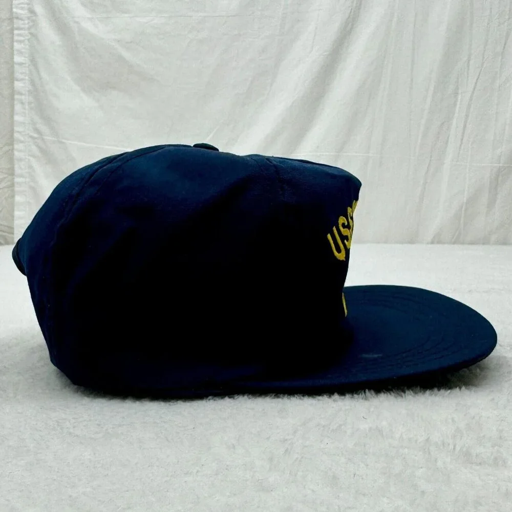Vintage USS Missouri BB-63 Battleship Navy Snapback Cap Embroidered Blue (A)